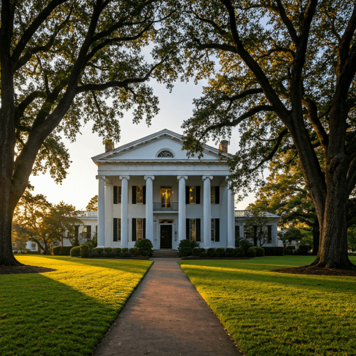 Historic estate exterior at dawn